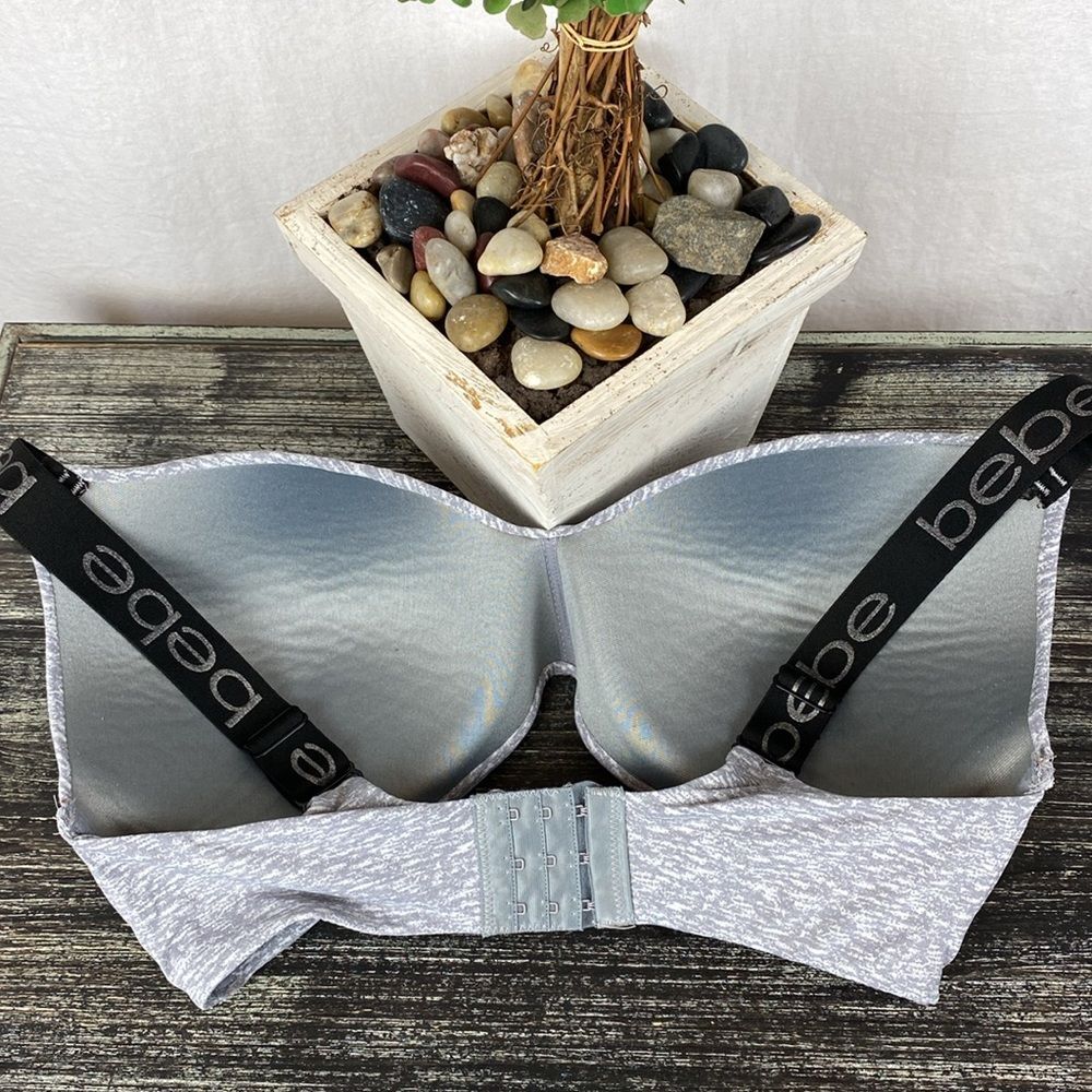 Bebe Gray & Black Logo Band Wire Free Bra 38DD - Picture 3 of 7